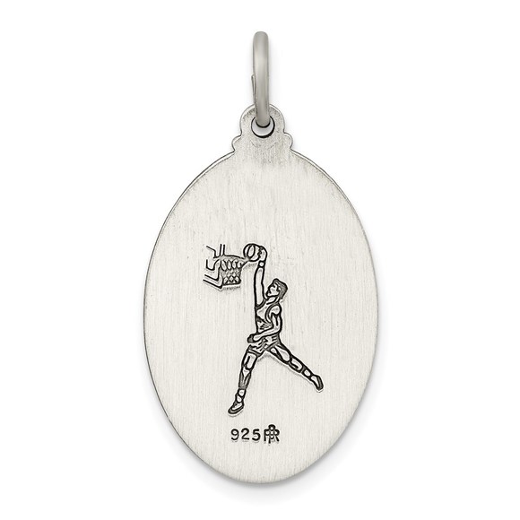 925 Sterling Silver Genuine Sports Antiqued St. Christopher Basketball Medal - Picture 4 of 5